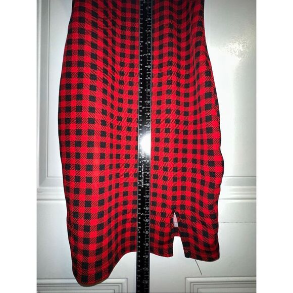 SHEIN EZwear Buffalo Plaid Slit Cami Bodycon Mini Dress – Red & Black, Size Medi - Picture 8 of 8